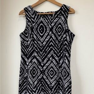 Mario Serrani Black and White Sleeveless Patterned Midi Dress